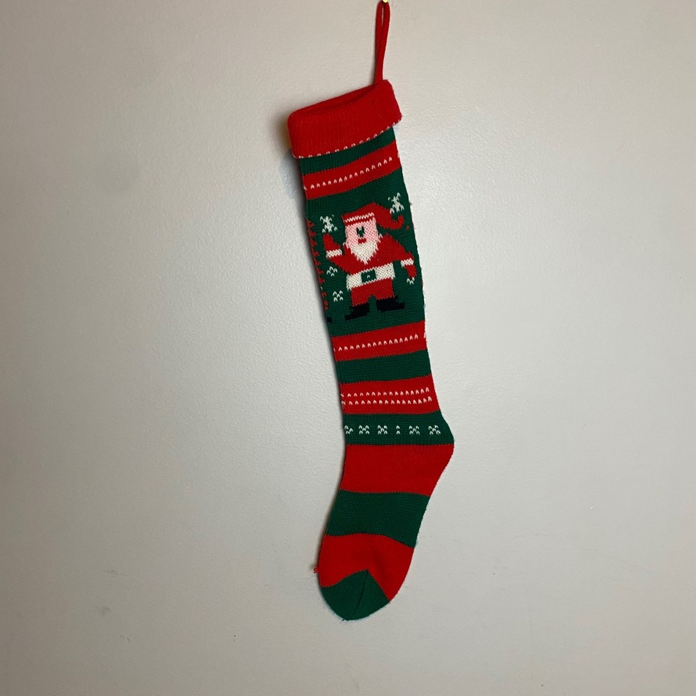 Vintage‎ Christmas Stocking Kurt Adler 1978 Santa Red Green Knit Retro